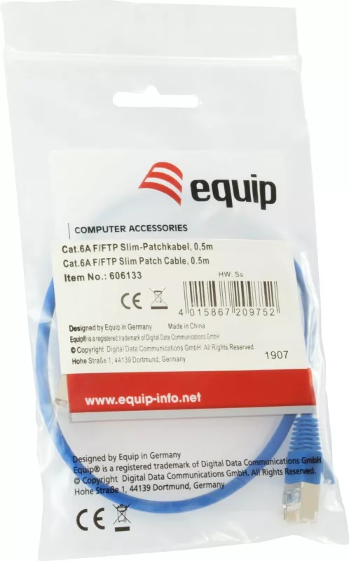 Kabllo rrjeti EQUIP Cat6a F/FTP Slim 0.5m kaltër