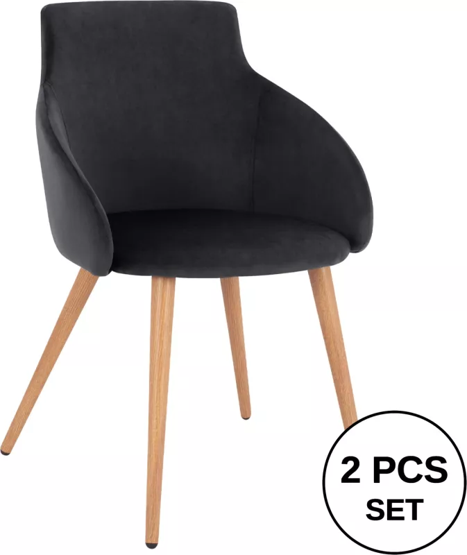 Karrige me krahë Ivy kadife e zezë me këmbë metalike FH8546.04 53x55x79cm, set prej 2 copë