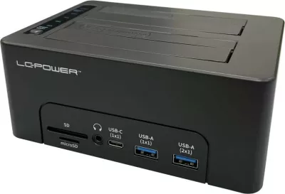 Docking station LC-Power LC-DOCK-C-MULTI-HUB, 2x SATA 2.5/3.5", USB 3.2 Gen 2, HDMI, SD/microSD, e zezë