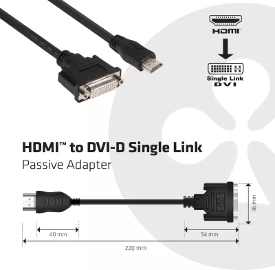 Adapter HDMI në DVI Club3D, Plug and Play, 1920x1200, i zi