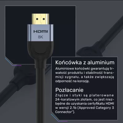 Kabllo HDMI Unitek C11086GY01-1.5M HDMI 2.1 8K 1.5m, e zezë
