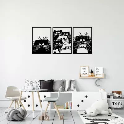 Aksesor dekorativ metalik për mur, mace, Wallity, 50x70cm (3 copë)