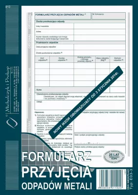 Formular pranimi mbeturinash për metale Michalczyk & Prokop E03-3, A5, letër vetëkopjuese, bllok 80 faqe