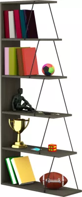 Raft librash MINI TARS FH2241.13, melaminë gri ulliri, shufra metali të zeza, 65x22-24x146H cm