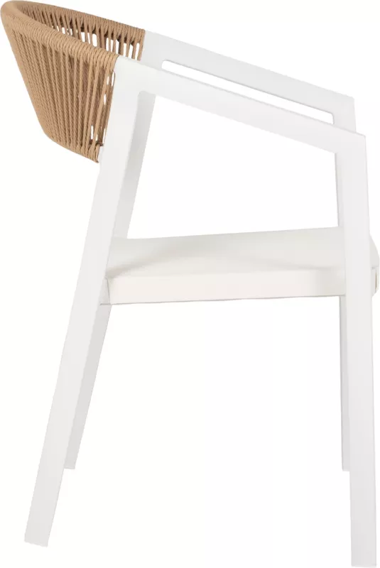 Karrige alumini FH5891.02, kornizë e bardhë dhe tekstilinë, mbështetëse ratan bezhë, 56x60x81.5 cm