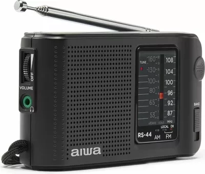 Radio portative xhepi Aiwa RS-44 AM/FM, analog ETS, jack 3.5mm, me kufje, këllëf dhe 2x AA, e zezë