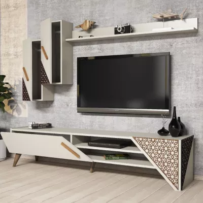 Mobilje TV kombo FH9514.03 melamin ngjyrë krem 180x37x40Hcm