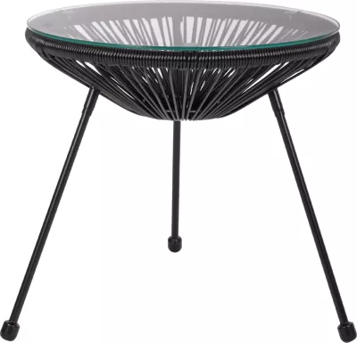Tavolinë anësore profesionale Allegra, metal i zi dhe ratan i zi, FH5874.01, D47x45Hcm
