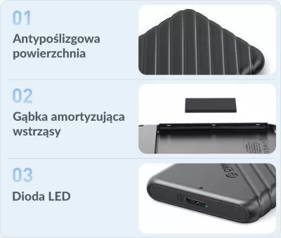 Kasë e jashtme për disk 2.5" Orico SATA USB 3.2 Gen 1, micro-B, deri 6TB, e zezë, me kabllo