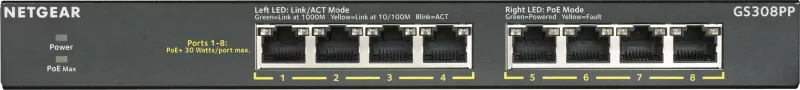Switch NETGEAR GS308PP, Gigabit Ethernet, PoE, Montim në rack, Montim në mur