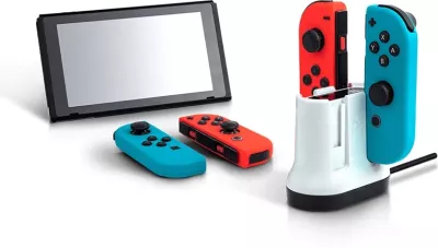 Stacion karikimi PDP Joy-Con Charging Shuttle, për Nintendo Switch, 4x Joy-Con, USB kabllo 5 m, Bardhë/zezë