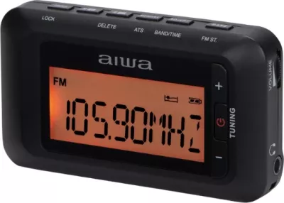 Radio xhepi Aiwa RD-10 AM/FM me RDS, ekran LED, me kufje dhe bateri AAA, e zezë