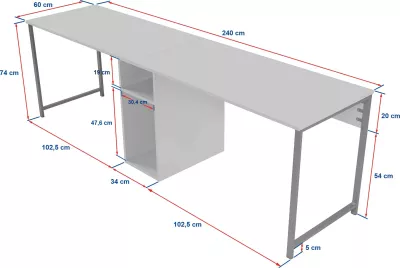 Tavolinë studimi Nordure, dyshe, anthracite, e zezë