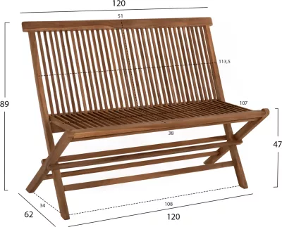 Karrige e palosshme KENDALL FH9541, dru TEAK, ngjyrë natyrale, 120x62x89H cm