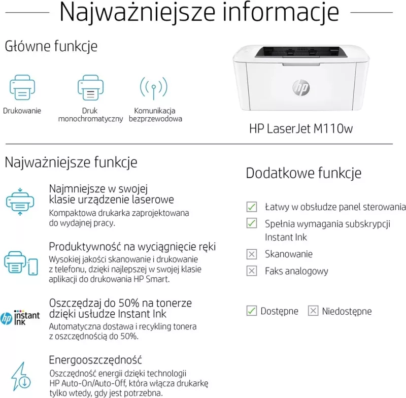 Printer Laser HP LaserJet M110w, për zyrë të vogël, në ngjyrë të bardhë