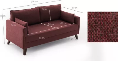 Divan treshe Atelier del Sofa, Bella, ngjyrë e kuqe klaret