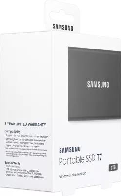 SSD portabël Samsung T7, 2 TB, USB Type-C 3.2 Gen 2, Gri