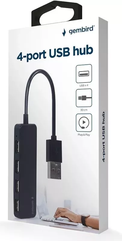 Hub USB Gembird, 4 x USB 2.0, ngjyrë e zezë