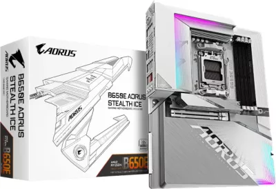 Pllakë amë GIGABYTE B650E AORUS STEALTH ICE, AM5, ATX, DDR5, Wi‑Fi 7, 2.5GbE, e bardhë