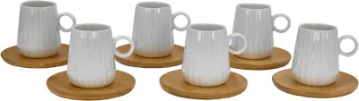 Set filxhanësh espresso Ripple, 6 copë, porcelan i bardhë, bambu natyral, 26x23x6