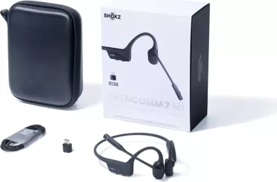 Kufje wireless SHOKZ OpenComm2 UC me Bluetooth për Video-Konferenca, e Zezë