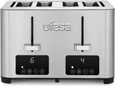 toster digital UFESA Quartet Deluxe 71305539, 4 slota të gjera, LCD, 7 nivele pjekjeje, inox
