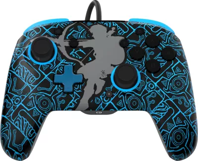 Kontroller me kabllo PDP REMATCH Glow in the Dark Link për Nintendo Switch, me audio 3.5mm dhe butona të rimapueshëm, zi/kaltër