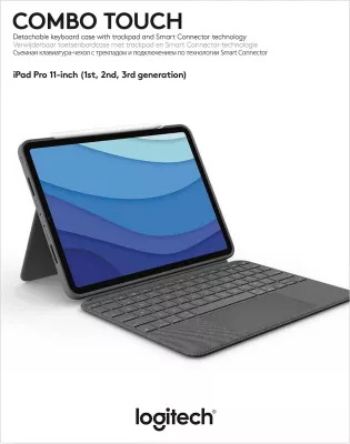 Mbështjellës tastierë Logitech Combo Touch, AZERTY, Trackpad, iPad, Gri