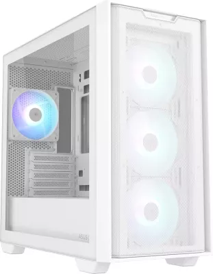 Kasë ASUS A21 PLUS microATX mini tower, tempered glass, 4x120mm ARGB fanë, radiator deri 360 mm, GPU deri 380 mm, e bardhë