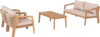 Set lounge për jashtë, 4 pjesë, dru akacie, litar, material poliestër, bezhë, SAVANNA FH6442