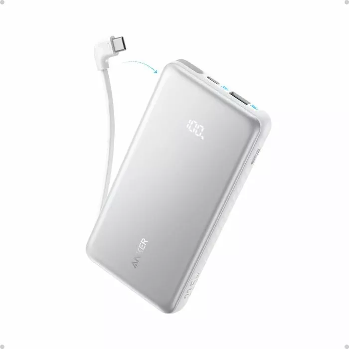 Powerbank Anker Zolo A110D 10000 mAh 22.5W me kabllo USB-C të integrume, bardhë