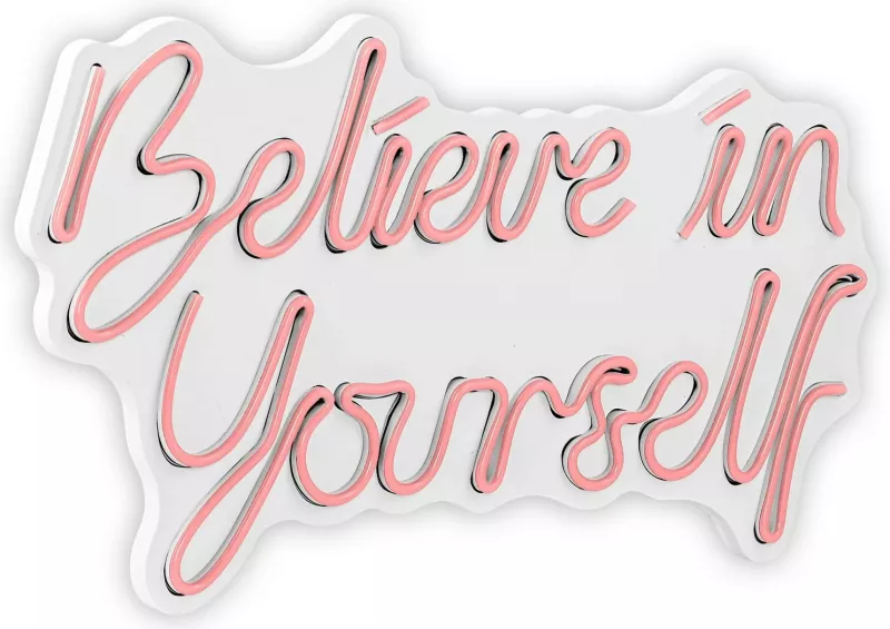Dekor ndriçues LED plastik, 'Believe in Yourself', ngjyrë rozë