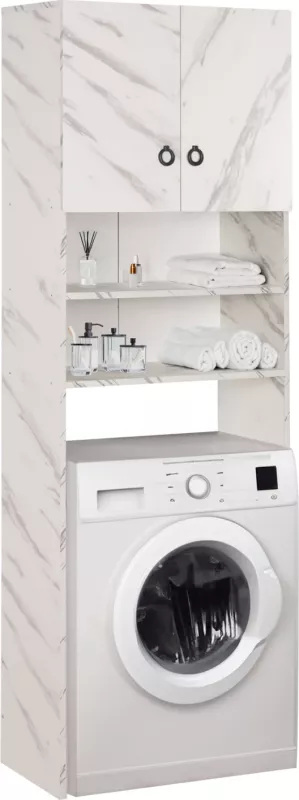 Mobilje për lavatriçe TERRY FH9122.12 me kabinet dhe rafte, melaminë, mermer i bardhë, 64x29x181H cm