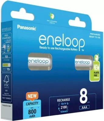 Bateri të rikarikueshme Panasonic Eneloop BK-4MCDE/8HH AAA, 800 mAh, 8 copë, Bardhë