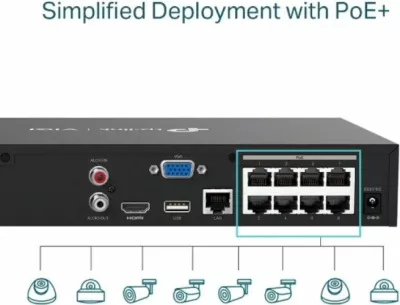 Regjistrues video rrjeti (NVR) TP-LINK VIGI NVR1008H-8P, 8-kanal, PoE+, 4K HDMI, deri 10TB, i zi