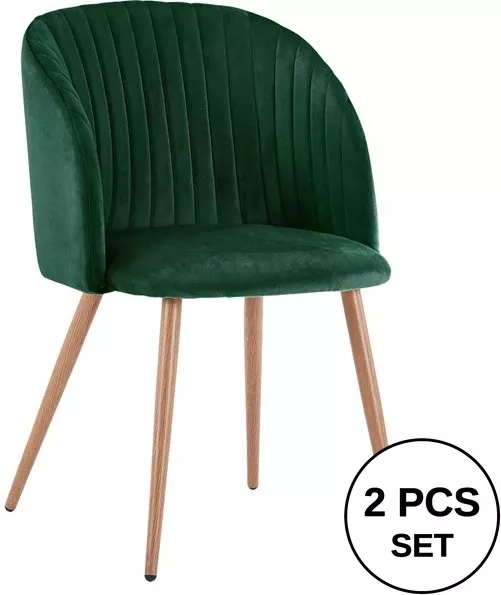 Karrige Leah me kadife ngjyrë cypress dhe këmbë metalike FH8543.03 51x58x80 cm, set prej 2 copë