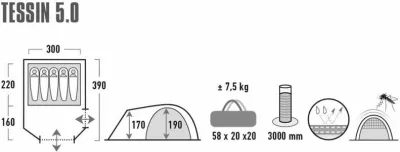 Çadra High Peak Tessin 5, gri e lehtë 10228