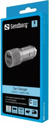 Karikues veture Sandberg 441-50 48W 1x USB-C PD + 1x USB-A QC3.0, argjend
