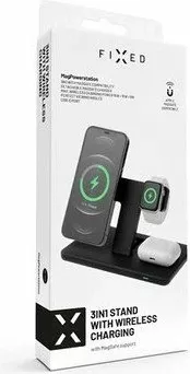 Stacion karikimi pa kabllo Fixed MagPowerstation FIXMPOS-BK 3-në-1 15W MagSafe/Qi, e zezë