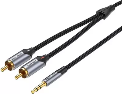 Kabllo audio Vention BCNBL, 2xRCA në 3.5mm, 10m, Gri