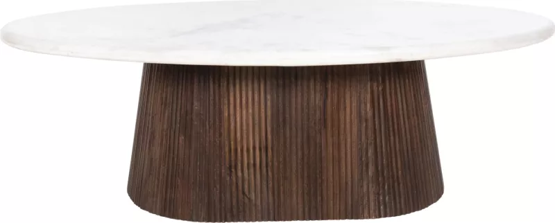 Tavolinë kafeje ovale, PURGER, FH9716, dru mango, mermer i bardhë, 120x70x38 cm