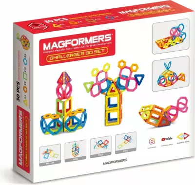 Set blloqe magnetike Magformers Challenger 30 elemente, shumëngjyrëshe