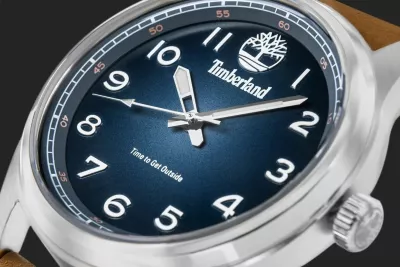 Orë dore për meshkuj Timberland Northbridge TDWGA2152102, 45 mm, Quartz, 5 ATM, cadran blu, rrip lëkure kafe, me kuti