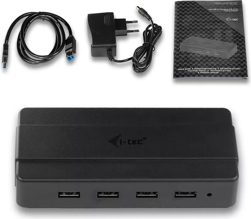 HUB USB I-Tec 4 porta, USB 3.0, me adapter rryme, i zi