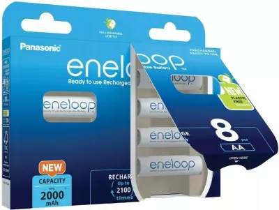 Bateri të rikarikueshme Panasonic Eneloop BK-3MCDE/8HH, AA, 2000 mAh, 8 copë, Bardhë