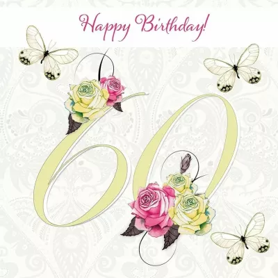 Kartolinë urimi Clear Creation Swarovski Square 60th Birthday, format katror, handmade me kristal Swarovski, me zarf, 1 copë