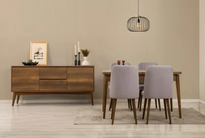 Set tavoline ngrënie me karrige dhe konsol (6 copë), Skye Decor, Vina 01 0701, ngjyrë arre, gri