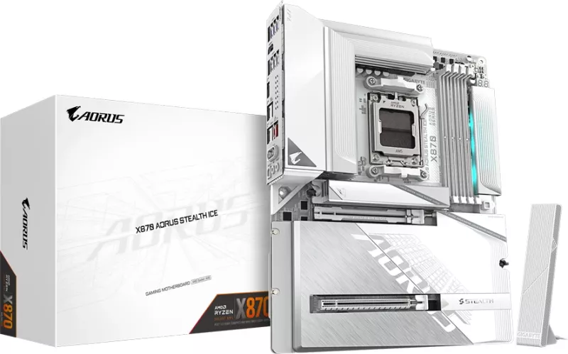 Pllakë amë GIGABYTE X870 AORUS STEALTH ICE, AM5, 4x DDR5, WiFi 7, ATX, e bardhë