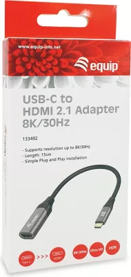 Adapter USB-C në HDMI 2.1 Equip, 8K/30Hz, 0.15m, zi/gri