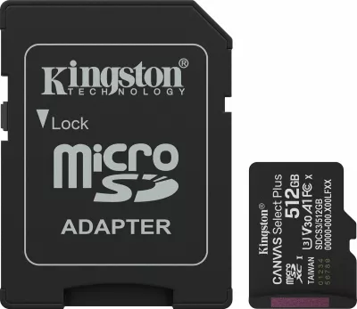 Kartë memorje microSDXC Kingston Canvas Select Plus 512GB Class 10 UHS-I/U3 A1 V30 (SDCS3/512GB) me adapter